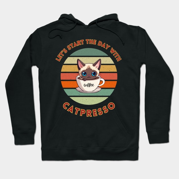 Let's start the day with catpresso, kawaii siamese kitty cat in a coffee cup pun art Hoodie by KIRBY-Z Studio